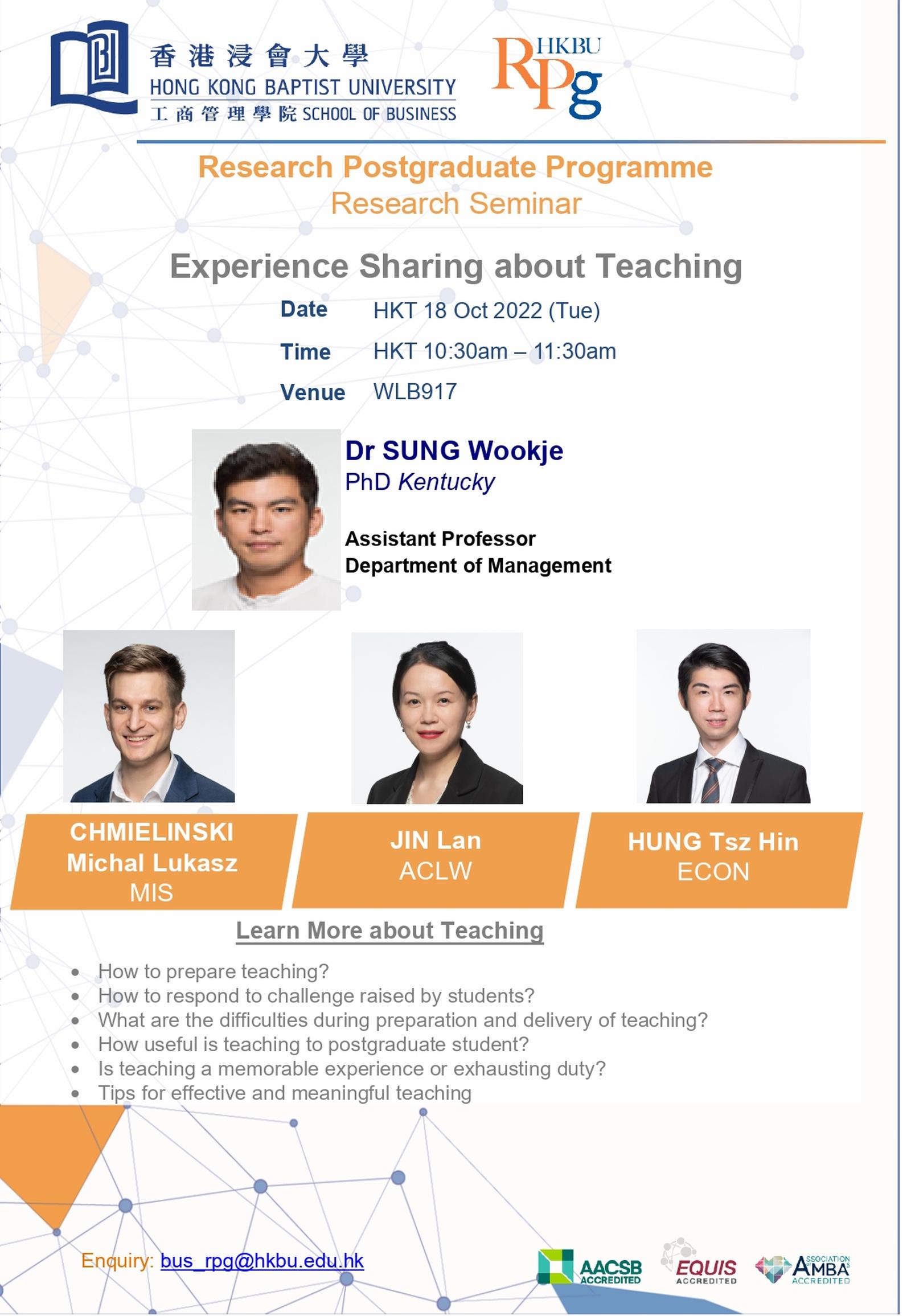 Experience Sharing About Teaching (18 Oct 2022)