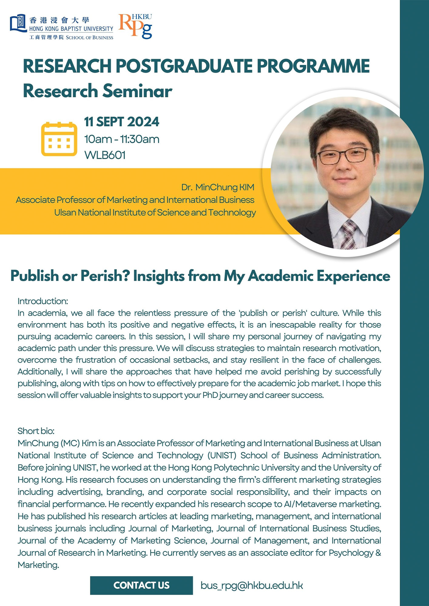 PhD Seminar on 11 Sept (Dr. MC Kim)