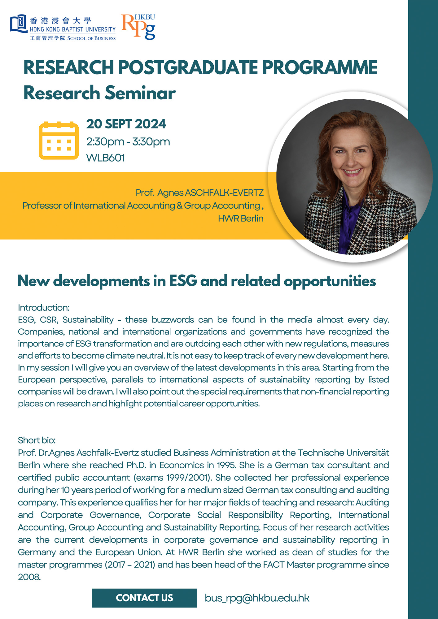 PhD Seminar on 20 Sept 2024 (Prof. Agnes Aschfalk-Evertz)